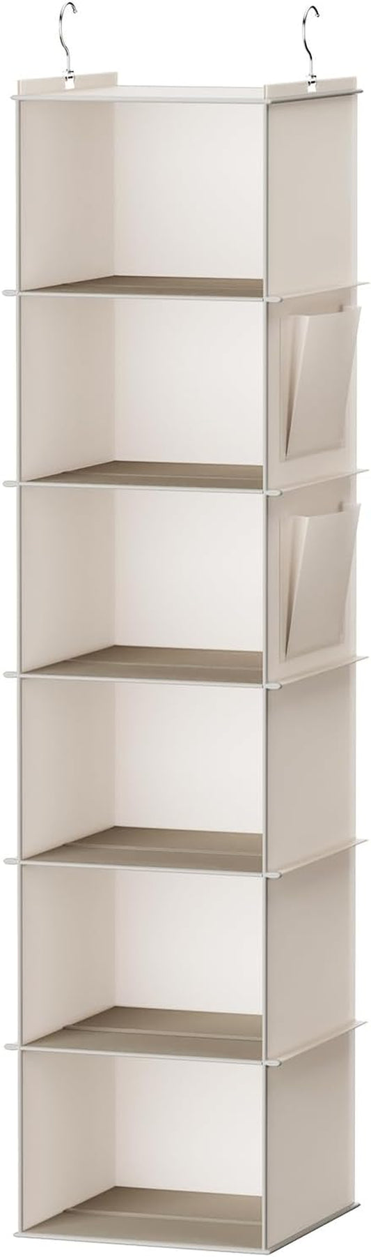 Hanging Closet Organizers 6 Shelves Wardrobe Storage Hanging Shelves with Side Pockets Clothes Organizer Bedroom Storage Beige