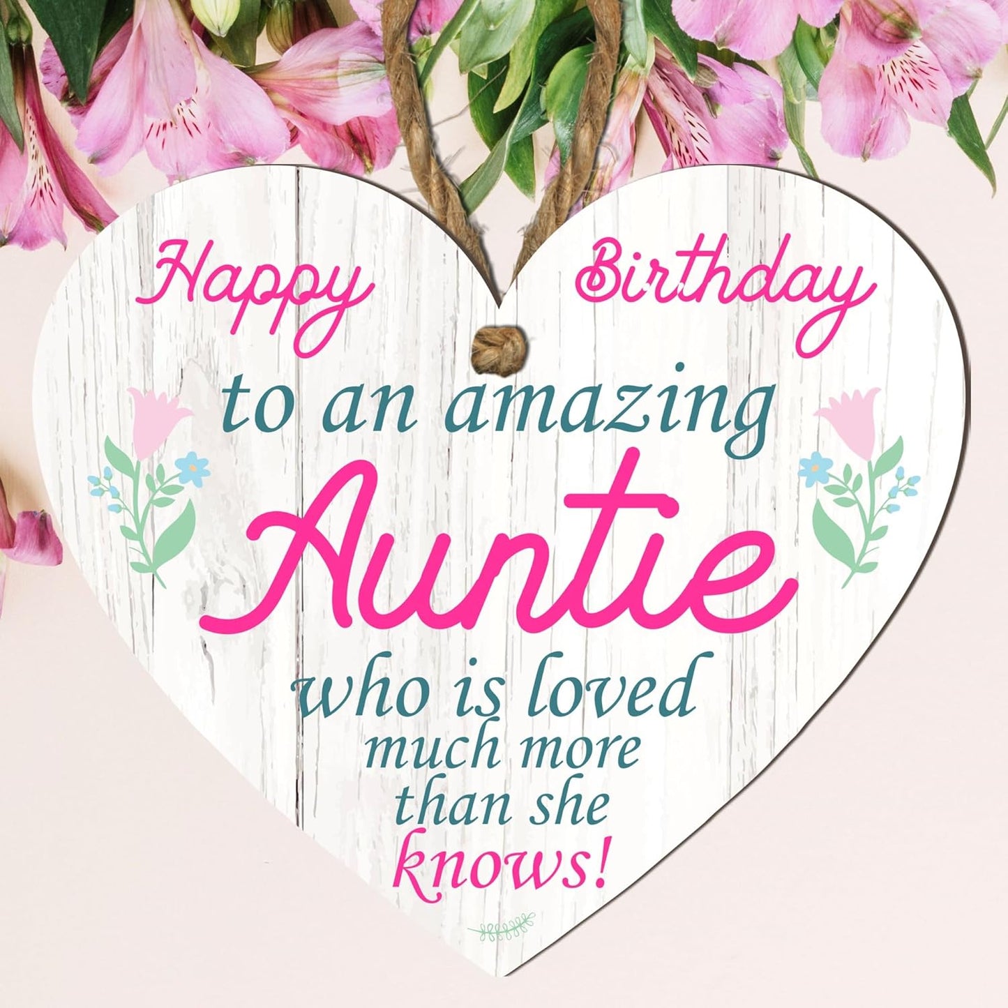 Wooden or Acrylic Heart Plaque for Auntie - Happy Birthday - Gift for an Amazing Auntie - Rustic Home Decor - Heartfelt Message - 10Cm X 9Cm - Made in the UK (Mdf Wood)
