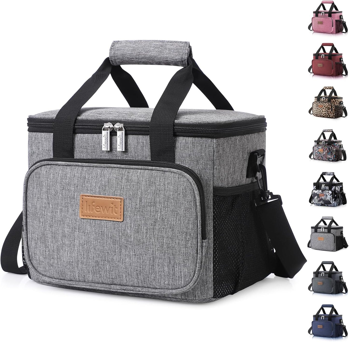 15L (24 Cans) Insulated Lunch Bag, Cooler Bag for Lunch/Work/School/Beach/Picnic (Grey)