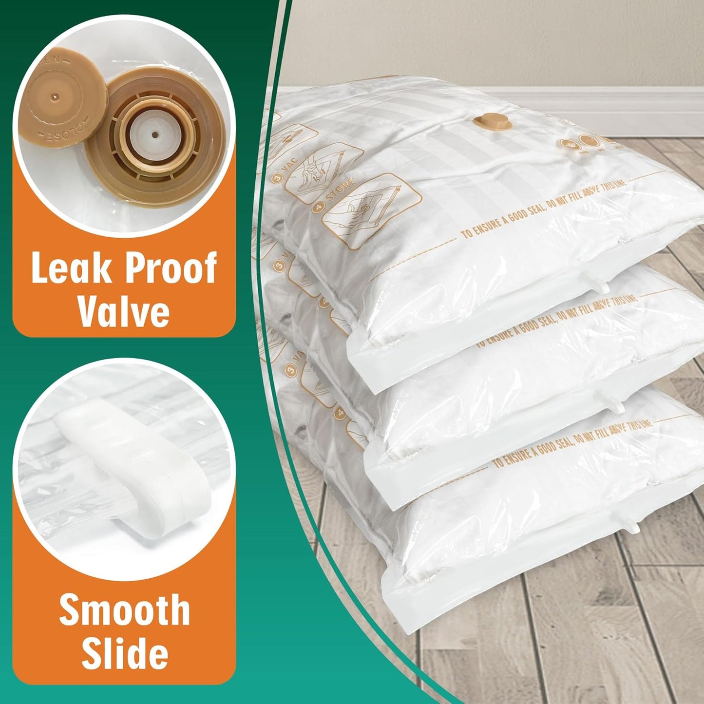 Space Saver Bags for Travel and Home Reusable Vacuum Storage Bags save 80% More Storage Space Work with Vacuum Cleaner (9 Jumbo, No Pump Included)