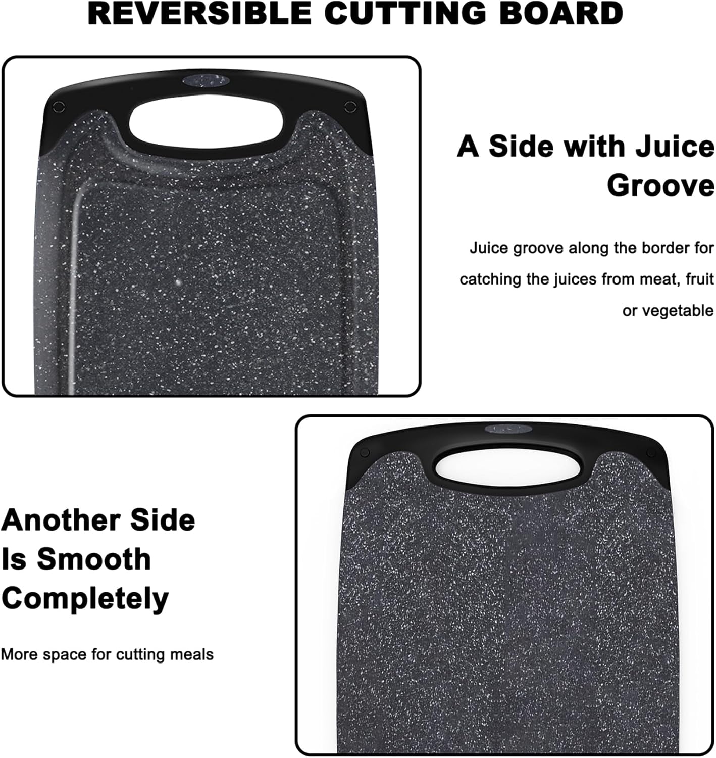 Chopping Board Set of 3, Small to Large, Chopping Boards for Kitchens with Non-Slip Feet and Deep Drip Juice Groove, Easy Grip Handle, BPA Free, Dishwasher Safe Cutting Board (Black)