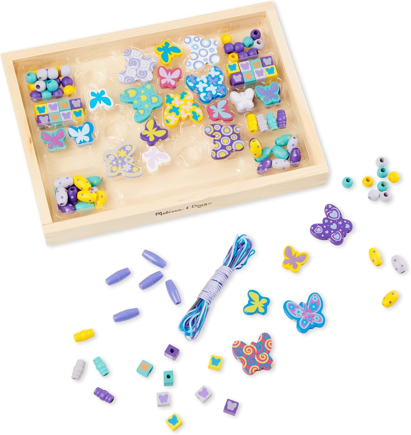 Butterfly Necklace Craft Bead Set | Wooden Beads for Friendship Bracelet/Jewellery Making Kit | Arts and Crafts for Kids Age 5 | for Girls or Boys | 4 Year Old Girl Gifts