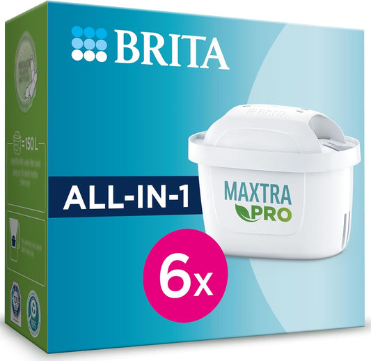 MAXTRA PRO All-In-1 Water Filter Cartridge 6 Pack (New) - Original  Refill Reducing Impurities, Chlorine, PFAS, Pesticides and Limescale for Tap Water with Better Taste (Packing May Vary)