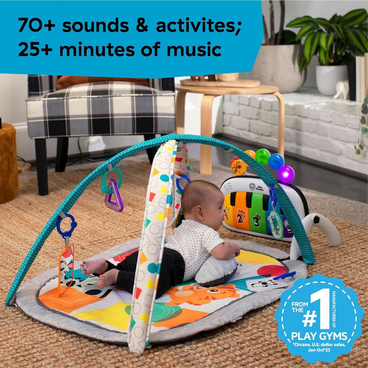 , 4-In-1 Kickin' Tunes and Language Discovery Play Gym with Piano, Mat with Detachable Activity Toys, Lights, Sounds and Music, Ages Newborn +