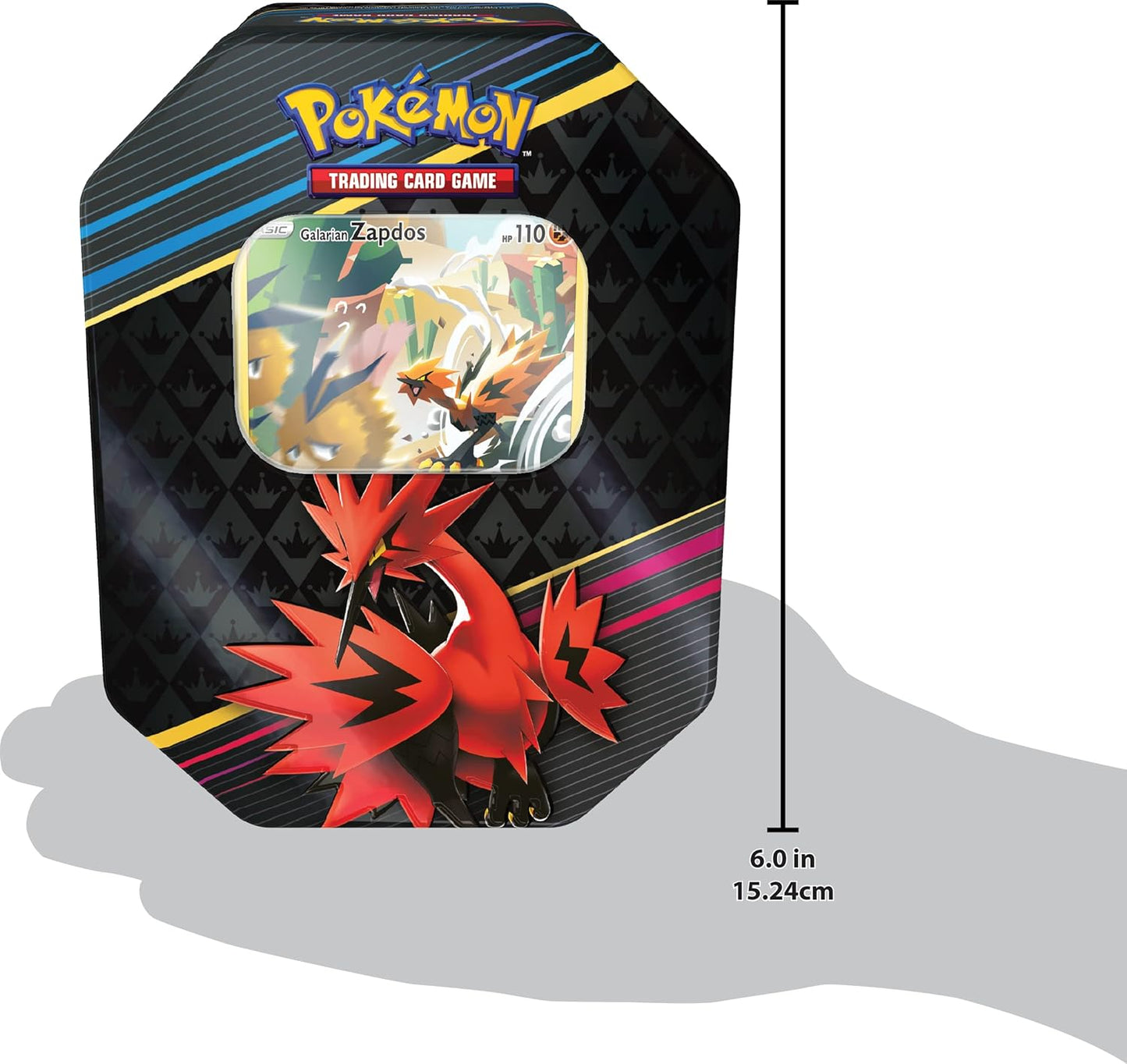 TCG: Crown Zenith Tin – Galarian Zapdos (1 Foil Card & 4 Booster Packs)