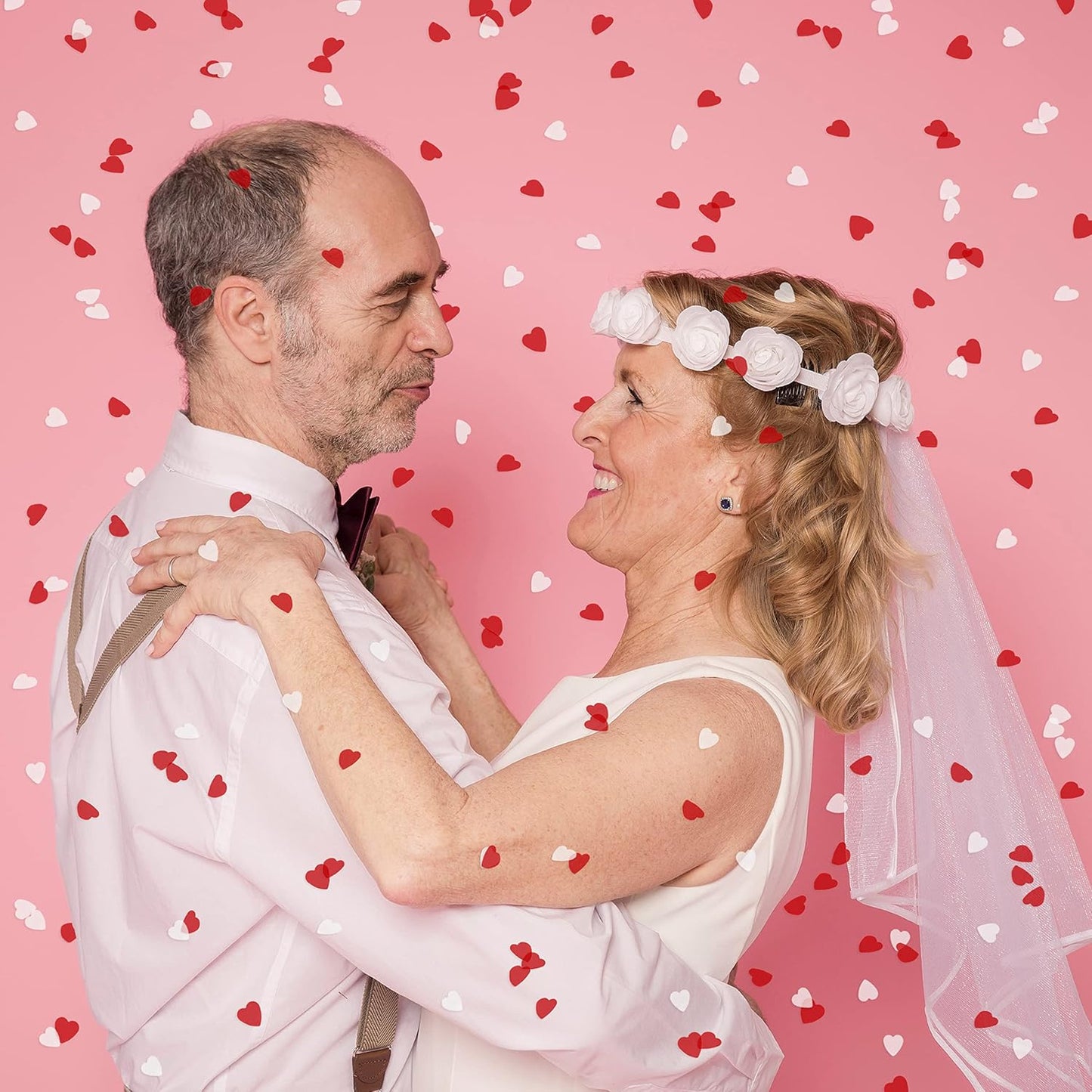 6000Pc Love Heart Confetti Paper Valentines Decorations - White and Red Heart Confetti Valentines Day Decoration - Red Paper Hearts as Engagement Party Decorations or Wedding Table Decoration