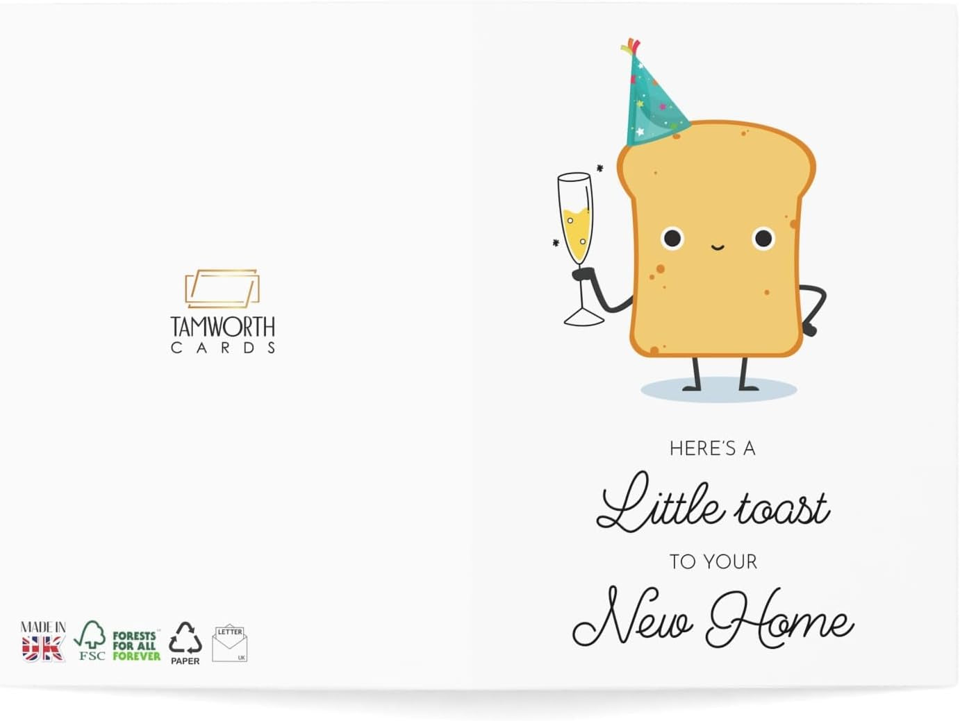 New Home Greeting Card - Toast Illustration - 6 X 8 Inch - Made in UK
