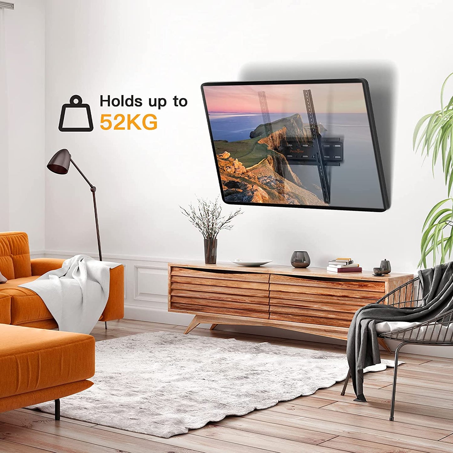 TV Wall Bracket for 26-60 Inch Tvs up to 52Kg, Sturdy Tilt TV Bracket with VESA 75X75-400X400Mm, 55 Inch Slim Wall Mount with Safe Pull Strings