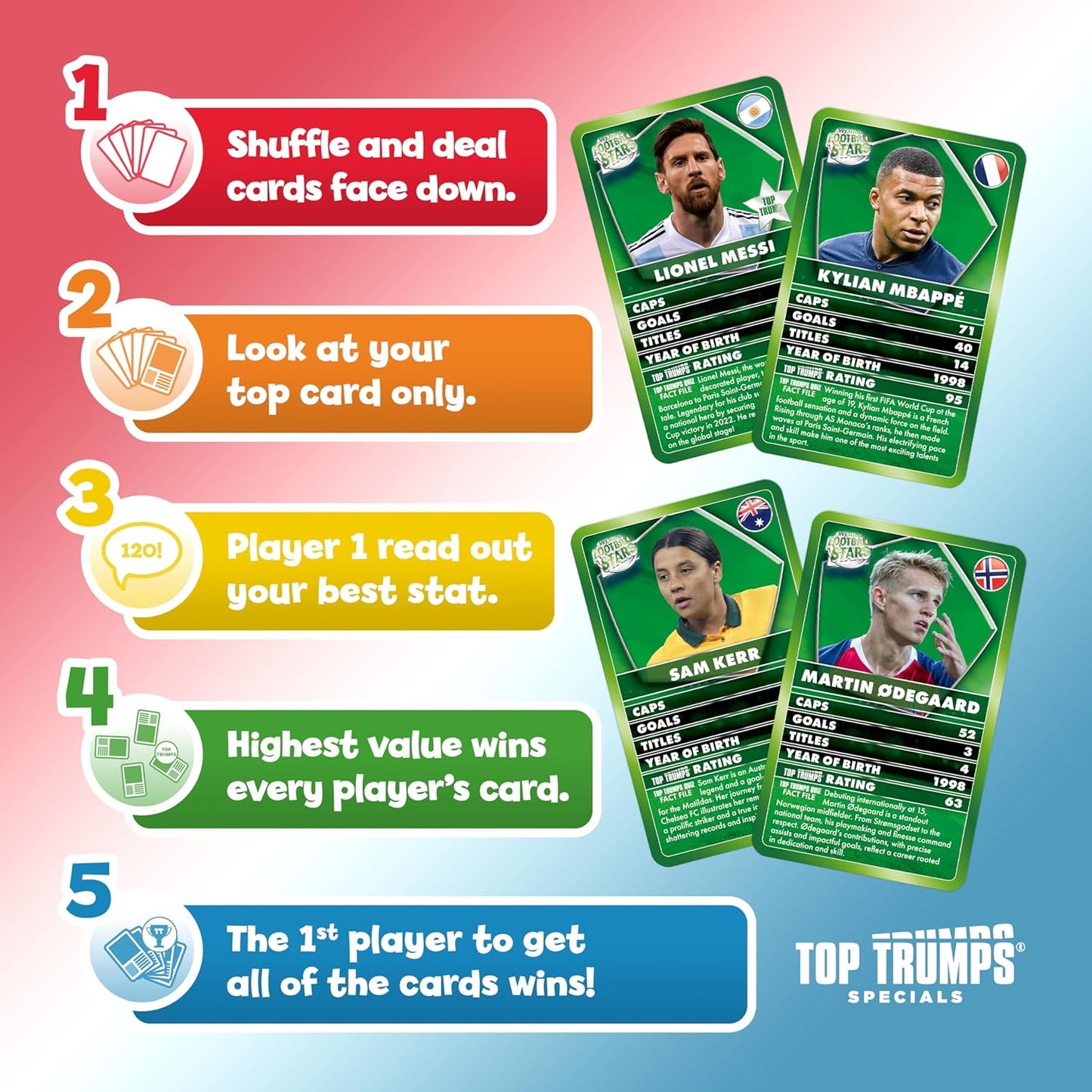 World Football Stars Specials Card Game Green, Play with Lionel Messi, Neymar and Harry Kane, Educational Gift and Toys for Ages 6 Plus