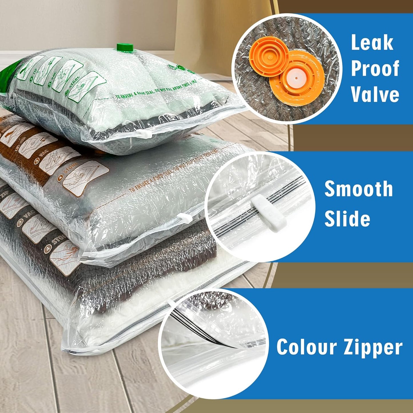 Space Saver Bags for Travel and Home Reusable Vacuum Storage Bags save 80% More Storage Space Work with Vacuum Cleaner (6 Combo, No Pump Included)