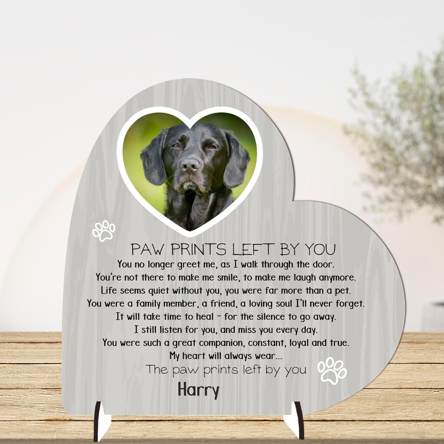 Personalised Pet Bereavement Plaque with Stands - Handcrafted Photo Memorial Decor from MDF Wood, Customisable Design, Mdf Wood Heart on Stands Uk-Made (Mdf Wood 13.5Cm X 13.5Cm, Grey Wood Effect)
