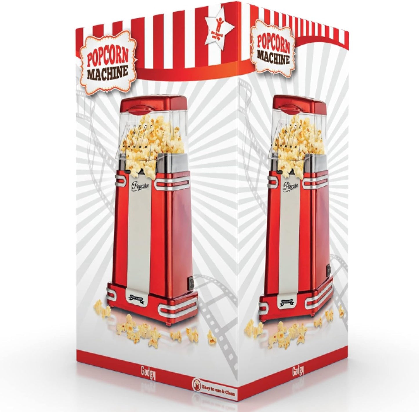 Popcorn Machine - Retro Popcorn Maker - Hot Air Popcorn Popper - Fat Free Oil Free Gourmet Popcorn - Healthy Snack