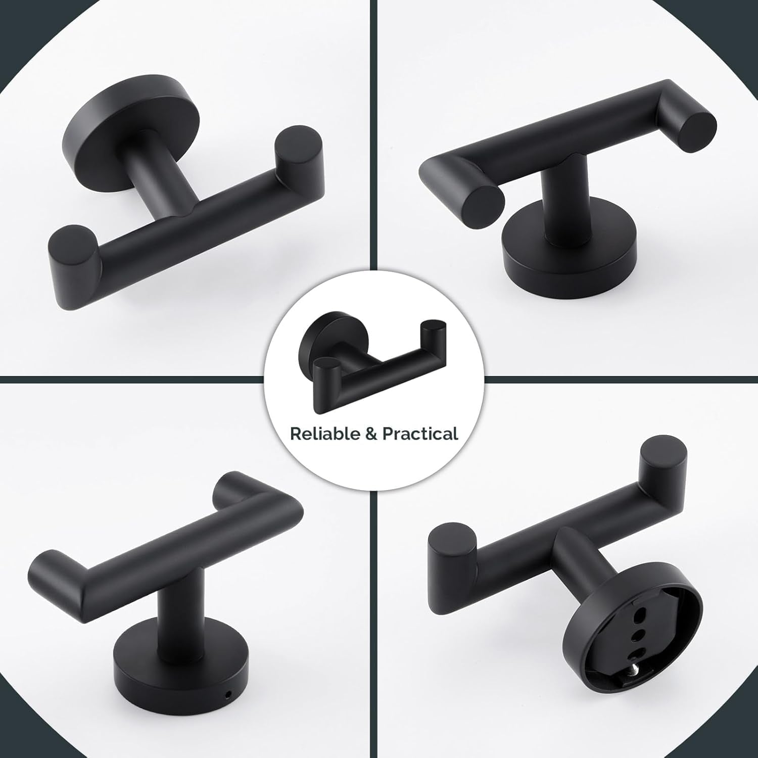 Double Door Hooks for Bathrooms, Matte Black Hooks for Kitchen Bathroom, SUS304 Stainless Steel Coat Hook, Heavy Duty Towels Holder for Hanging Towel, Coats,Sponges, Clothes, Wall Mount, 2 Packs