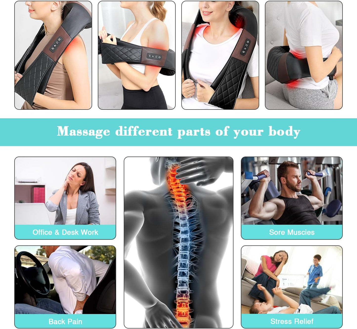 Neck Massager Back Massager with Heat - Shiatsu Neck Massager Present, Gifts for Women/Men/Mom/Dad -Deeper Tissue Kneading Massage Pillow for Neck, Back, Shoulder, Leg, Foot, Body Relieve Muscle Pain