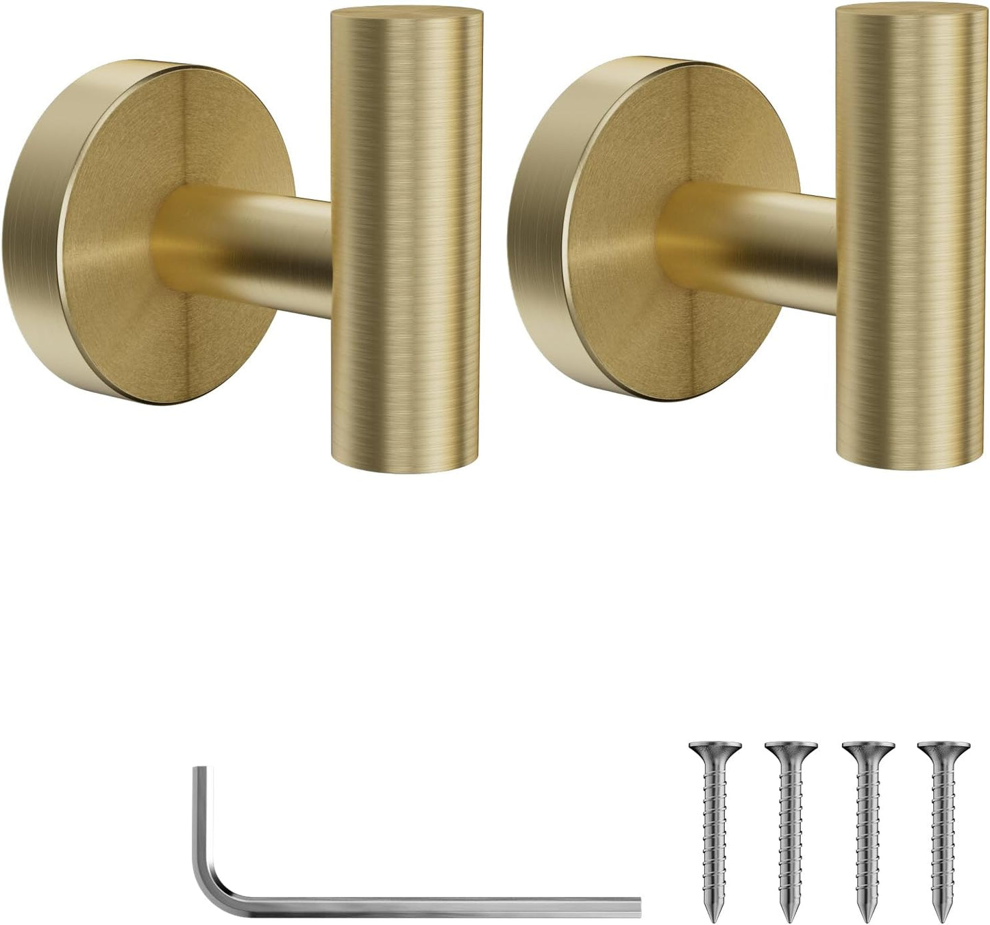 2 Pcs Bathroom Towel Hook,Screw in Metal Coat Hooks Brushed Brass Robe Hook SUS 304 Stainless Steel Heavy Duty Door Hanger Towel Robe Clothes Closet Sponges Holder for Bathroom Hotel (Gold)