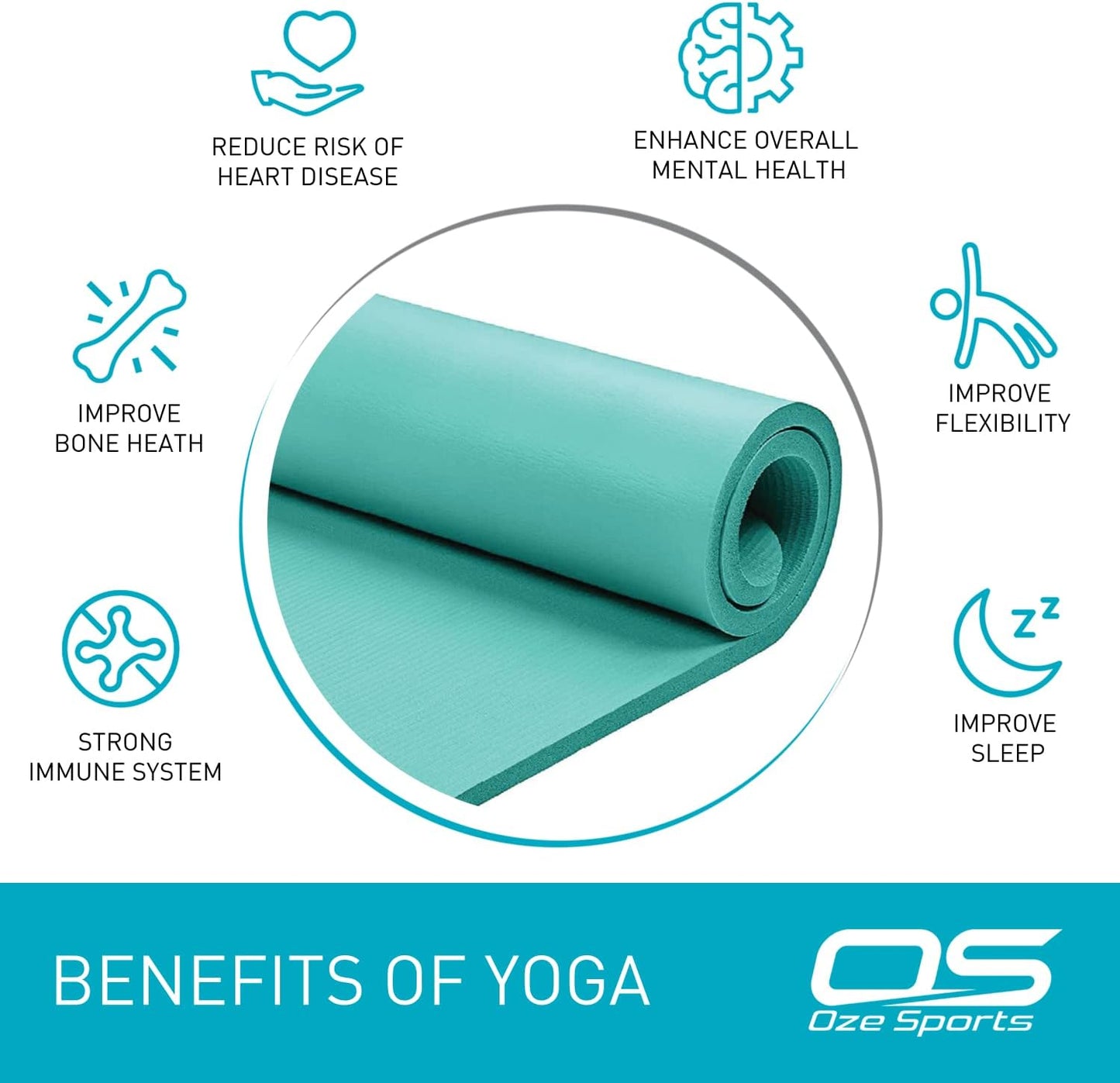 Yoga Mat Exercise NBR Fitness Foam Mat Extra Thick Non-Slip Large Padded High Density Ideal for Hiit Pilates Gymnastics Mats Fitness & Workout with Free Carry Strap