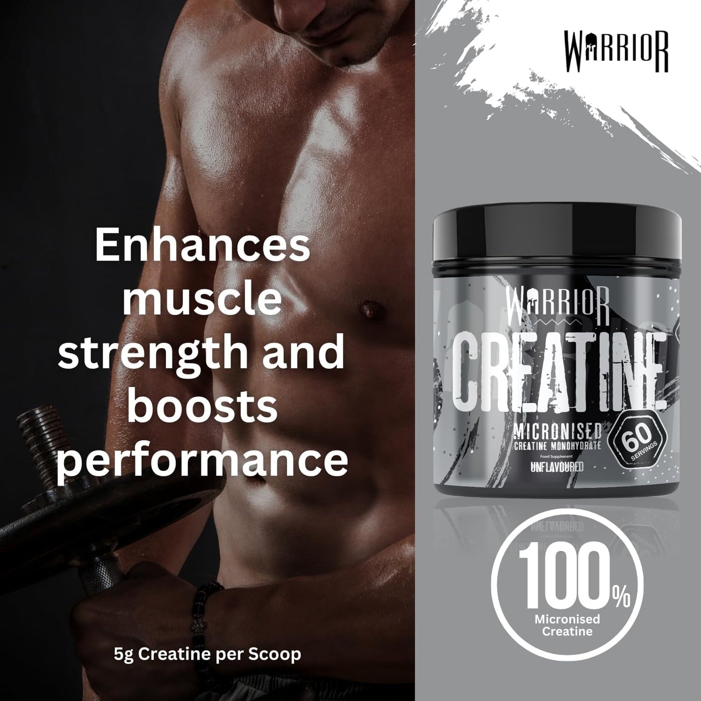 Creatine Monohydrate Powder 300G – Micronised – Proven to Improve Physical Performance and Recovery, 5G Servings (Unflavoured), 1 Pack