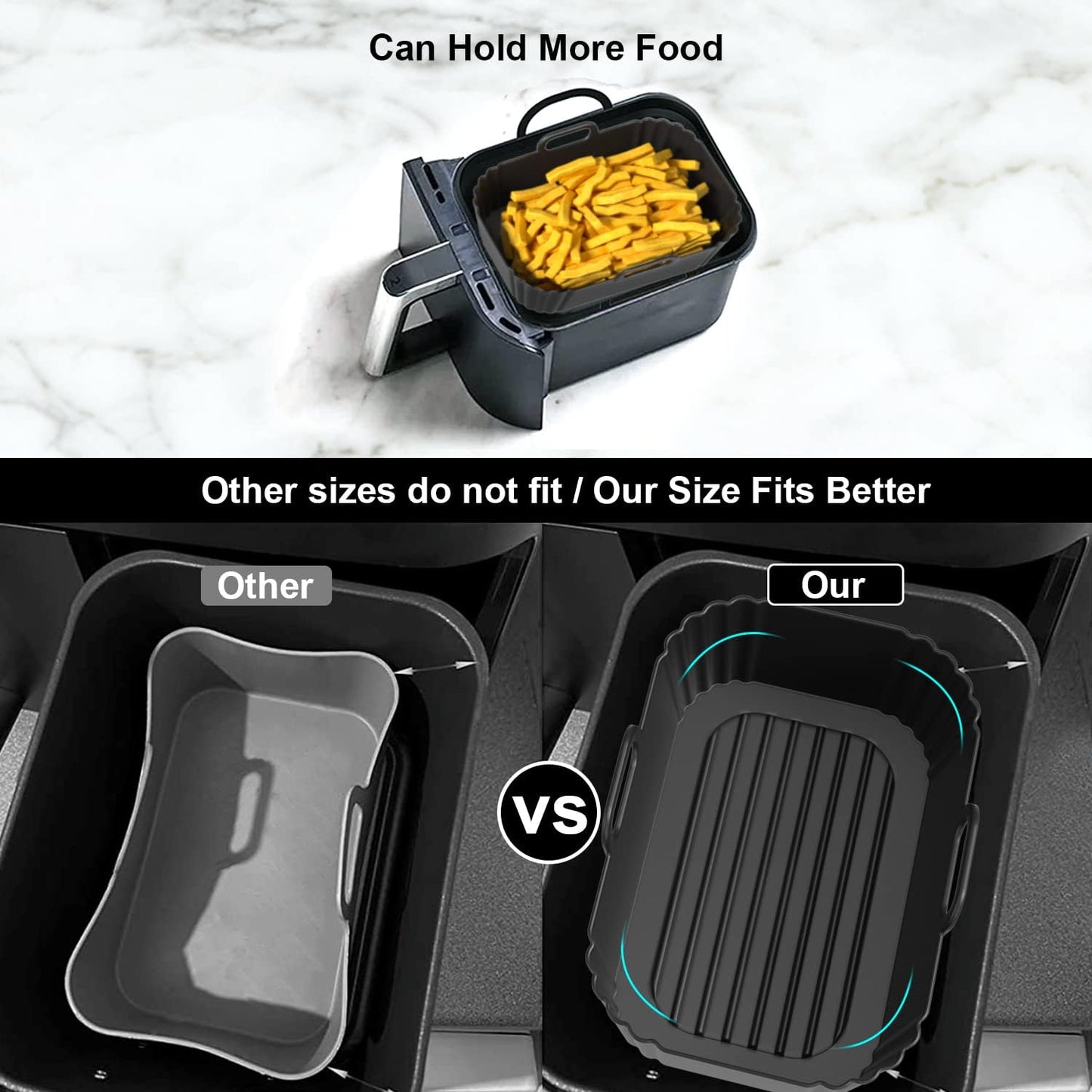 Silicone Air Fryer Liner 2Pack, Ninja Air Fryer Accessories, Repeatable Silicone Liners for Ninja Dual Air Fryer AF300UK AF400UK & Tower T17088, Silicone Air Fryer Pot Basket 7.6-9.5L