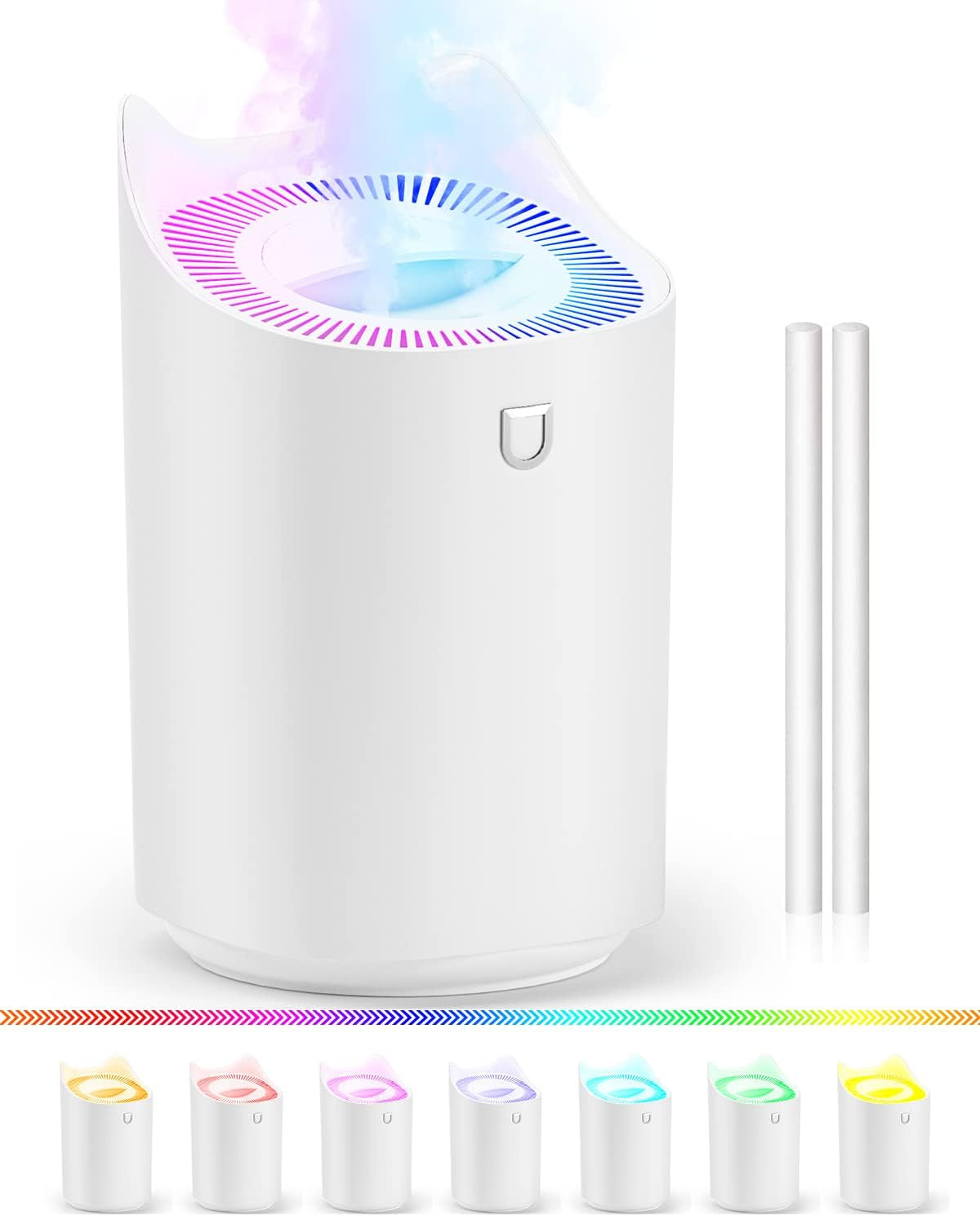 Humidifier, 3L Humidifier for Bedroom (Lasts up to 20 Hours), Air Humidifiers for Home with Color Changing Night Light for Baby Plant Office, 3 Mist Modes, 2 Nozzles, Auto Shut Off