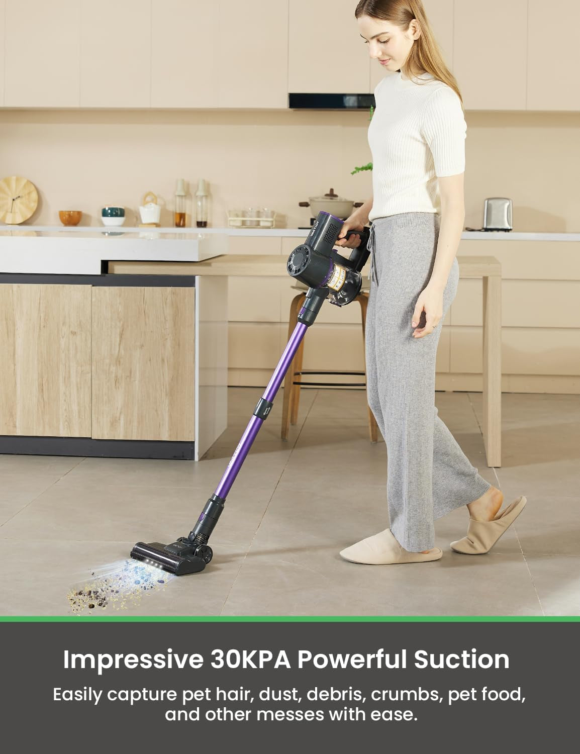 V8Pro Cordless Vacuum Cleaner with Upgraded Floor Brush, up to 40Mins Runtime, 30Kpa Stick Vacuum with Touch Screen, Self-Standing Lightweight Handheld Vacuum for Hard Floor Carpet Pet Hair