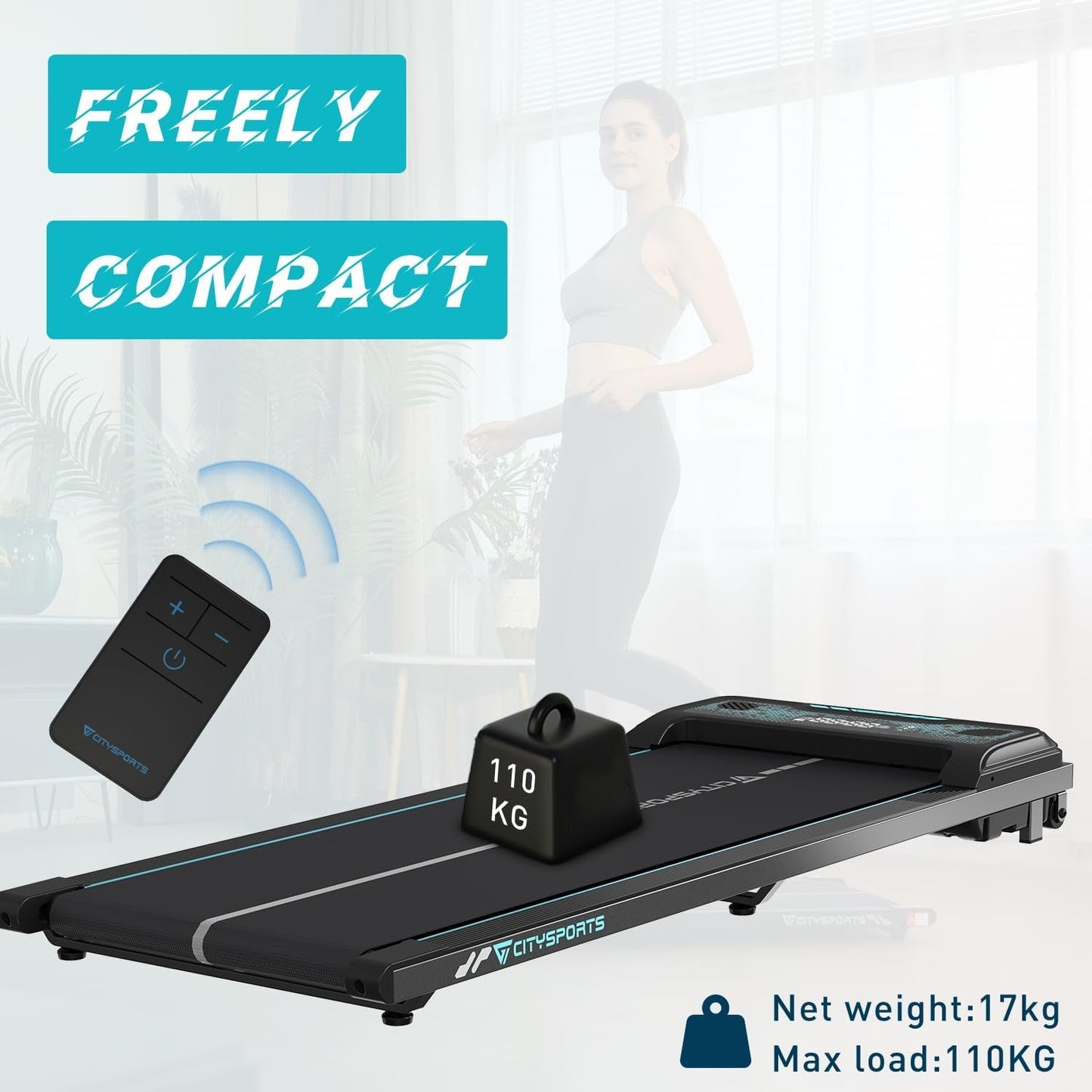Treadmills for Home,Under Desk Treadmill Ultra Slim Walking Pad with Remote,Led Display and Bluetooth Speaker,Compact Motorised Treadmill,No Assembly