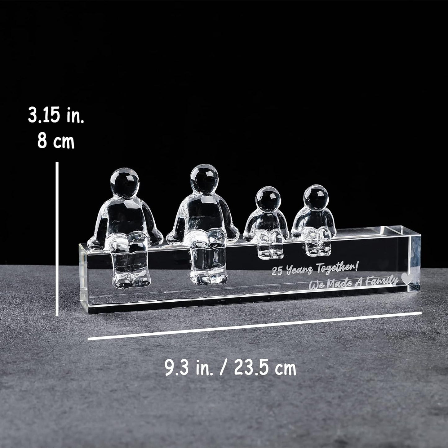 Crystal Silver 25Th Wedding Gifts on Anniversary for Her Wife, 25 Years Together We Made a Family Glass Ornament Keepsake for Parents (2 Children)