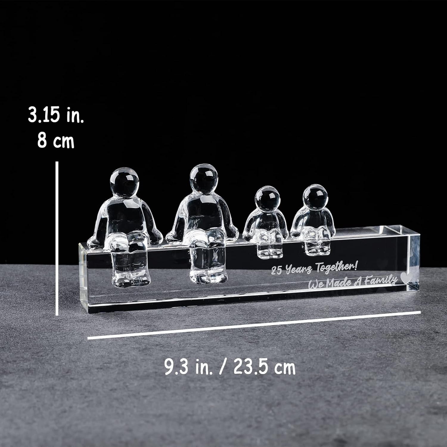 Crystal Silver 25Th Wedding Gifts on Anniversary for Her Wife, 25 Years Together We Made a Family Glass Ornament Keepsake for Parents (2 Children)