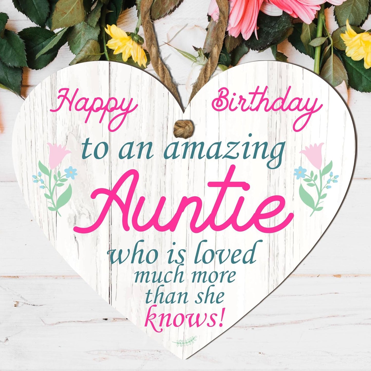 Wooden or Acrylic Heart Plaque for Auntie - Happy Birthday - Gift for an Amazing Auntie - Rustic Home Decor - Heartfelt Message - 10Cm X 9Cm - Made in the UK (Mdf Wood)