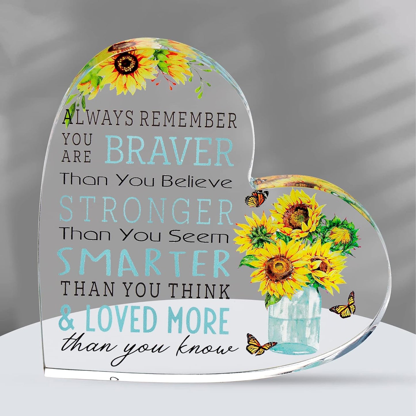 Motivational Gifts - Acrylic Hearts with Heartwarming Message - Inspirational Gifts for Women, Men Gifts - Home Office Desk Decor - Best Friends Gifts, New Job Gifts (Heart - Sunflower)