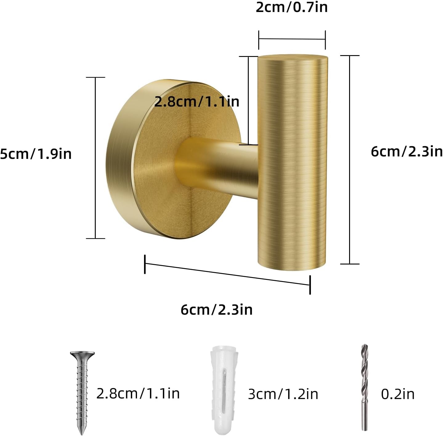 2 Pcs Bathroom Towel Hook,Screw in Metal Coat Hooks Brushed Brass Robe Hook SUS 304 Stainless Steel Heavy Duty Door Hanger Towel Robe Clothes Closet Sponges Holder for Bathroom Hotel (Gold)