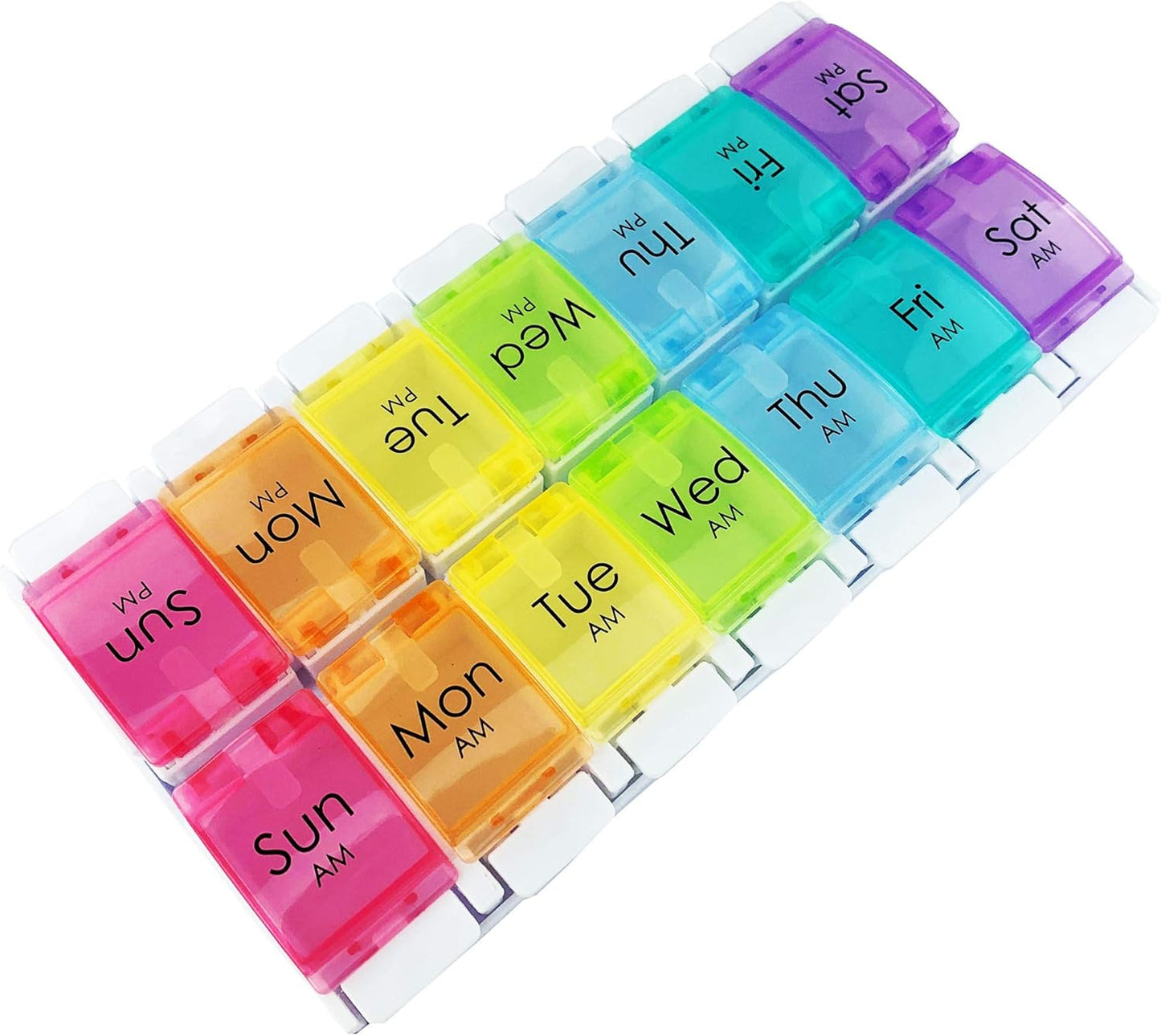 Weekly Pill Box Organiser/Reminder for Medicines Supplements, Vitamins, 7Days, 2 Compartments per Day