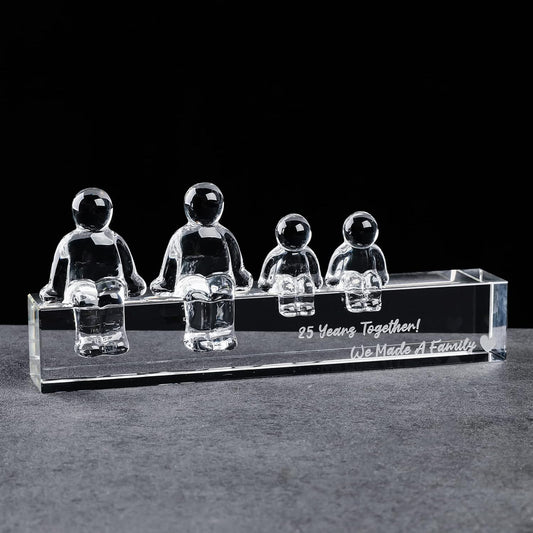 Crystal Silver 25Th Wedding Gifts on Anniversary for Her Wife, 25 Years Together We Made a Family Glass Ornament Keepsake for Parents (2 Children)