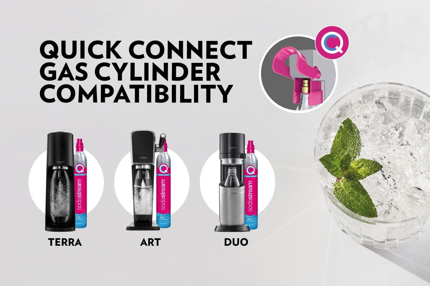 - CO2 Cylinder for Sparkling Water Maker, Quick Connect Gas System, Makes 60 Litres Fizzy Drinks, Compatible with Terra, Duo and Art, Reduce Plastic Waste, Pink