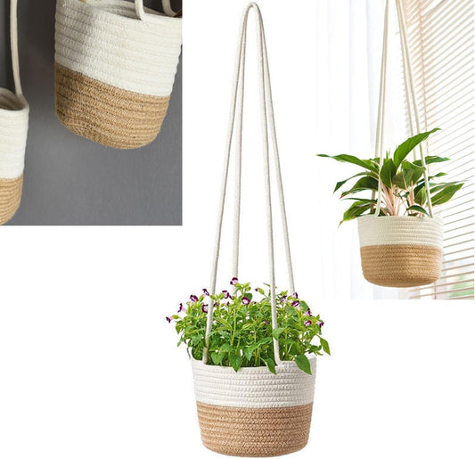 Plant Hangers Hanging Basket Planter Flower Pot Cotton Rope Woven Baskets 72Cm Wall Hanging Planter Ceiling Plants Holder Indoor Outdoor Flower Pot Storage Hanger Decorative for Home Garden