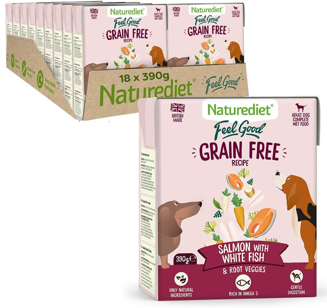 - Feel Good Wet Dog Food, Natural and Nutritionally Balanced, Grain Free, Salmon, 390G (Pack of 18)