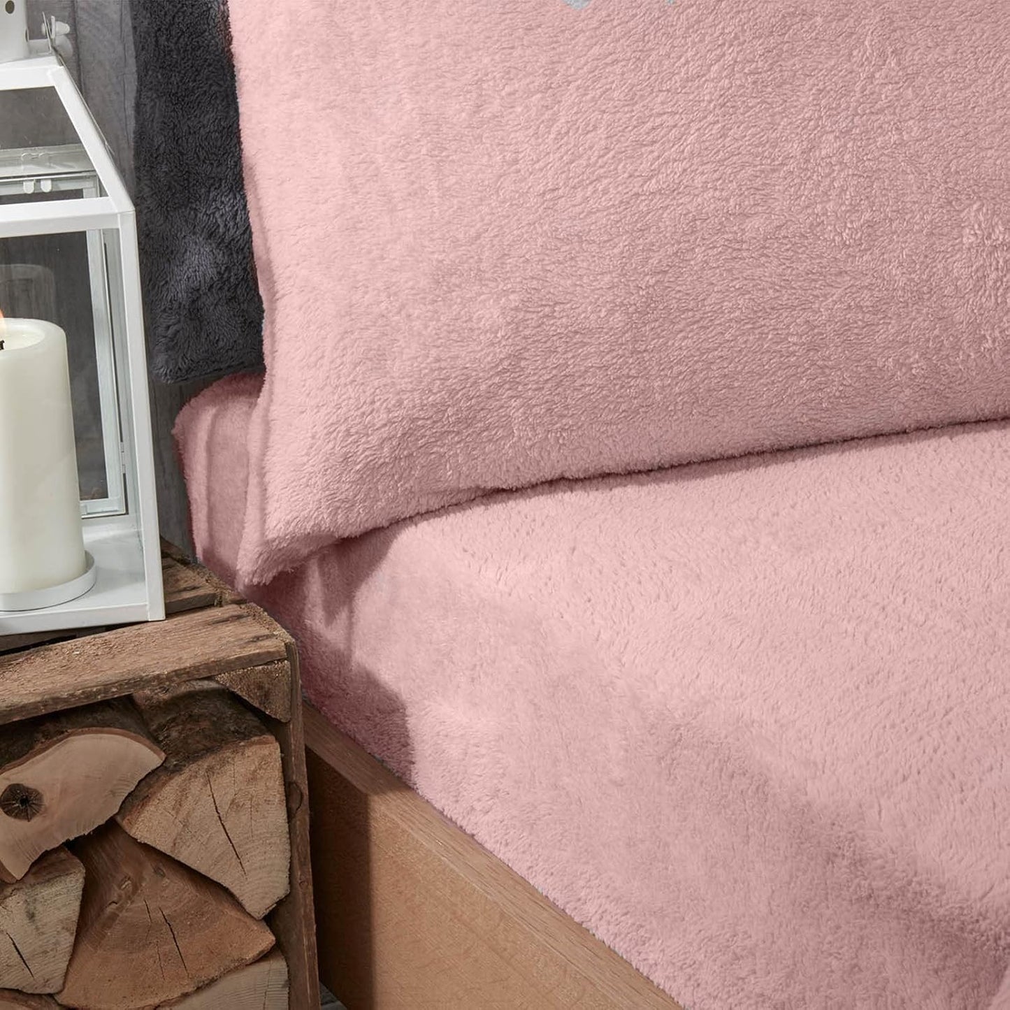 Teddy Fleece Fitted Bed Sheet Thermal Warm Soft Luxury Fluffy Cuddly Cosy Bedding, Blush Pink - Single