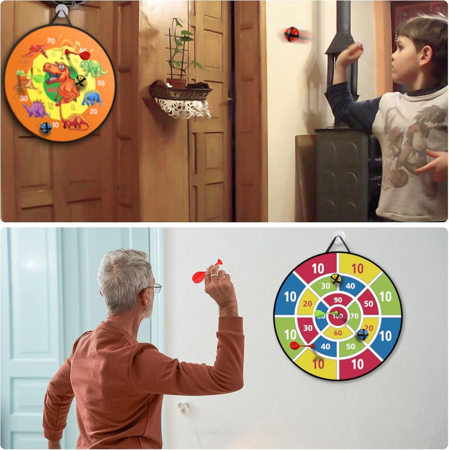 26 Inches Kids Dart Board Set, Dart Board for Kids, Double Sided with 12 Sticky Balls, Indoor Outdoor Party Games Toys for 3 4 5 6 7 8 9 10 11 12 Year Old Boy Girl and Adult