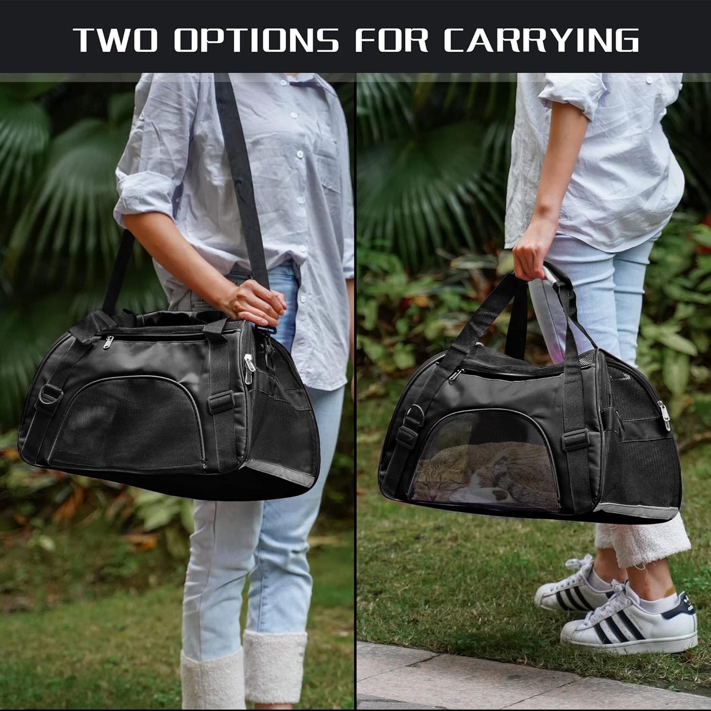 Soft-Sided Foldable Cat/Dog/Pet/Puppy Carrier Bag,Portable Pets Travel Carriers for Cats/Dogs/Pets with Shoulder Strap & Removable Mat,Durable Comfort Cat Basket Airline Approved(Black,Medium)