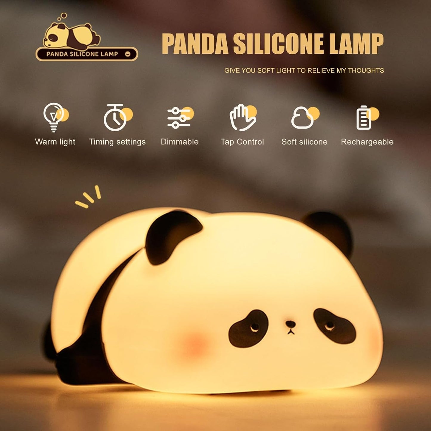 Panda Night Light for Kids Bedroom, Cute Animal Silicone Nursery Night Lamp Touch Control Nightlights USB Rechargeable Bedside Lamp for Baby Children Toddlers Women Teen Girls Breastfeeding Gift