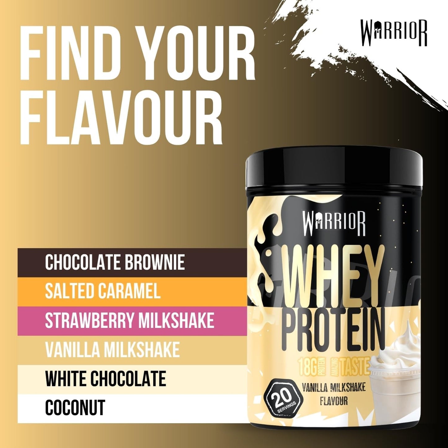 Whey Protein Powder 500G - up to 36G* Protein per Shake – Low Sugar - Muscle Growth and Recovery Drink - Amazing Taste - 20 Servings - GMP Certified (Vanilla Milkshake)