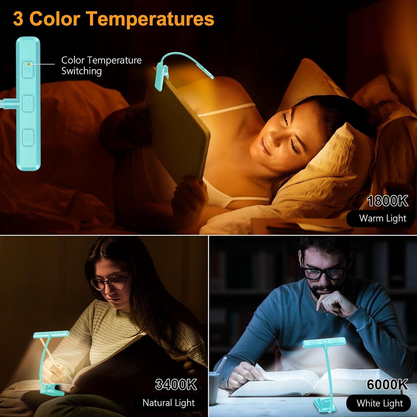 19 LED Book Light, Reading Light Book Lamp for Reading at Night with Memory Function, 3 Eye-Protecting Modes -Stepless Dimming, Long Battery Life, 360° Flexible Lamp for Bed,Tablet- Blue