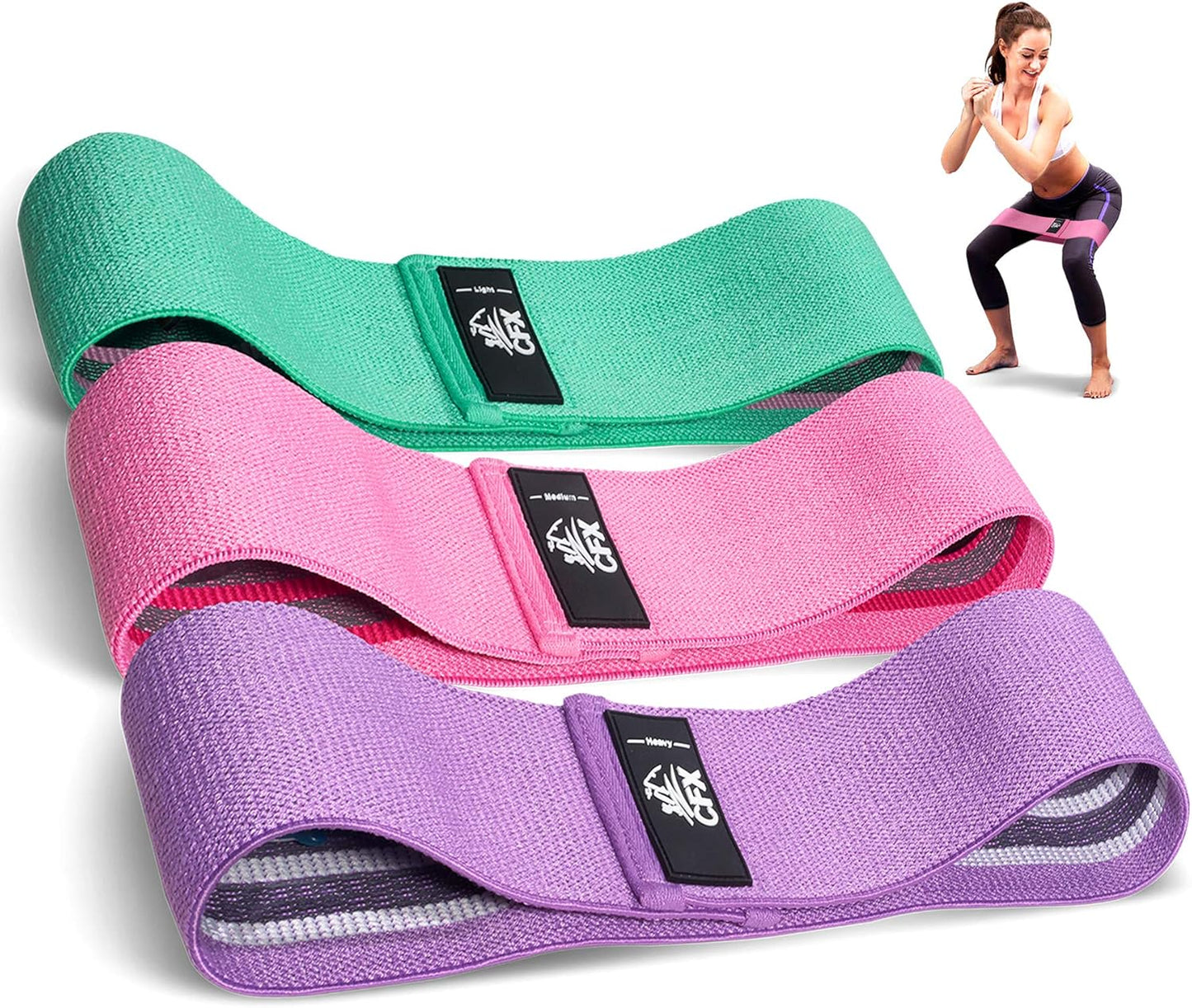 Resistance Bands Set, Exercise Bands with Non-Slip Design for HIPS & Glutes, 3 Levels Workout Bands for Women and Men, Booty Bands for Home Fitness, Yoga, Pilates