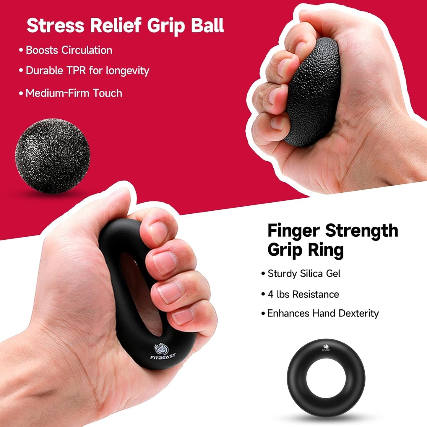 Hand Grip Strengthener Workout Kit (5 Pack), 2 Forearm Grip Adjustable Resistance Hand Gripper, Finger Stretcher, Grip Ring & Stress Relief Grip Ball for Athletes