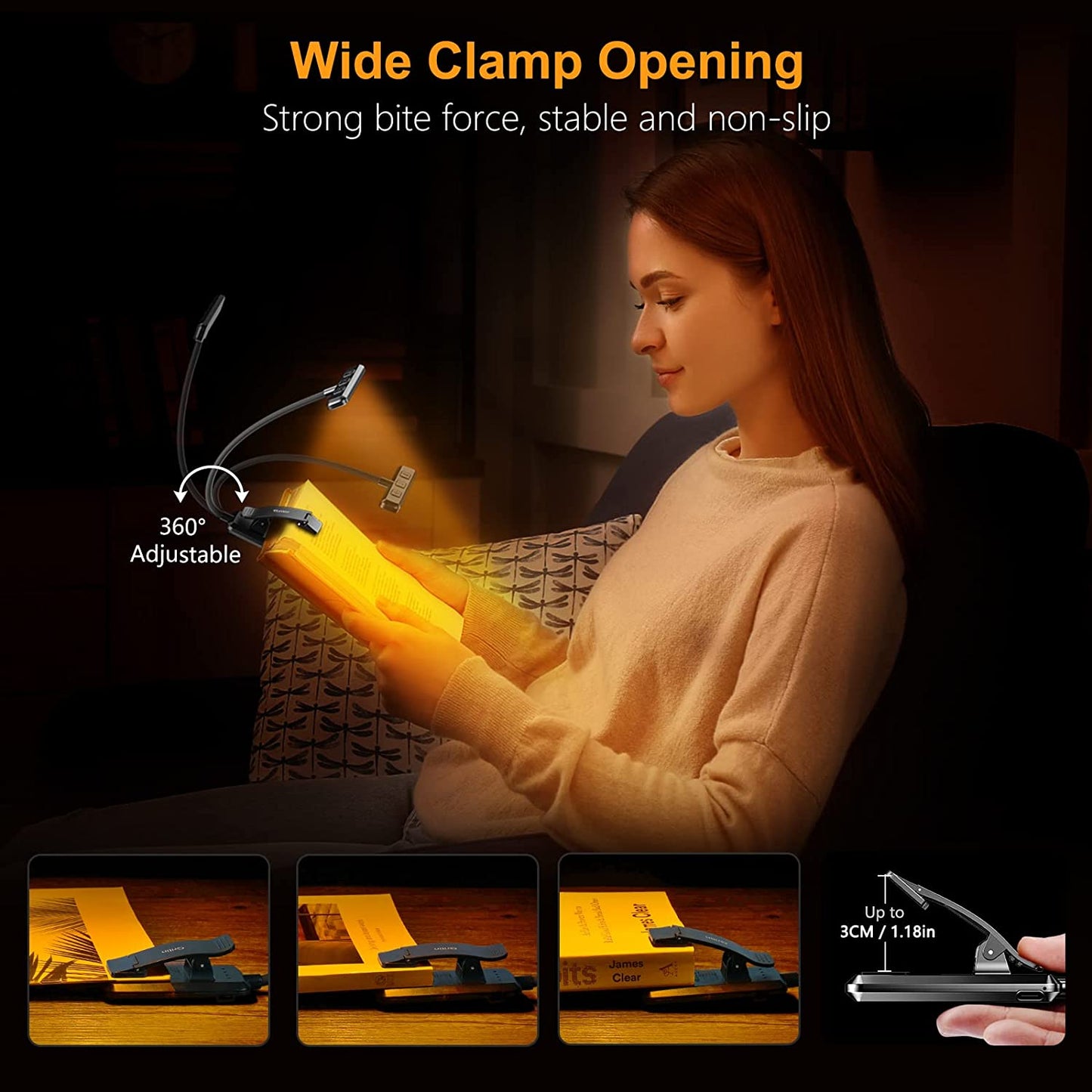 19 LED Book Light, Reading Light Book Lamp for Reading at Night with Memory Function, 3 Eye-Protecting Modes -Stepless Dimming, Long Battery Life, 360° Flexible Lamp for Bed,Tablet