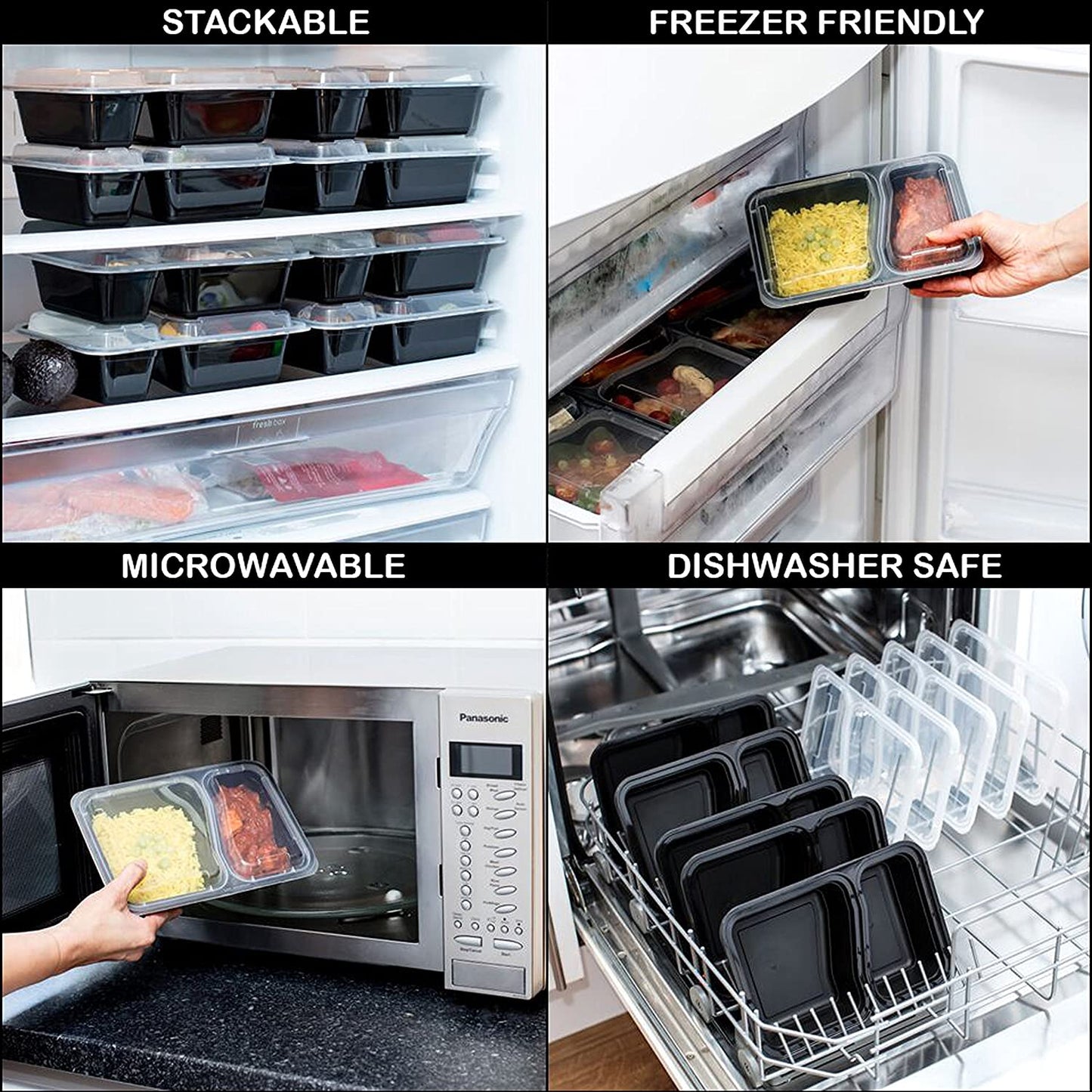 1 Compartment BPA Free Reusable Meal Prep Containers - Plastic Food Storage Trays with Lids - Microwavable, Freezer and Dishwasher Safe - Stackable Bento Lunch Boxes (28 Oz, 10 Pack)