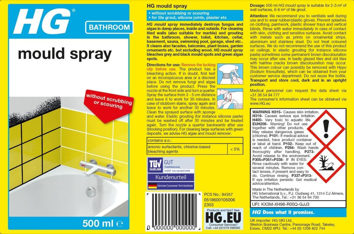 Mould Spray, Effective Mould Spray & Mildew Cleaner, Removes Mouldy Stains from Walls, Tiles, Silicone Seals & More - 500Ml , Pack of 1