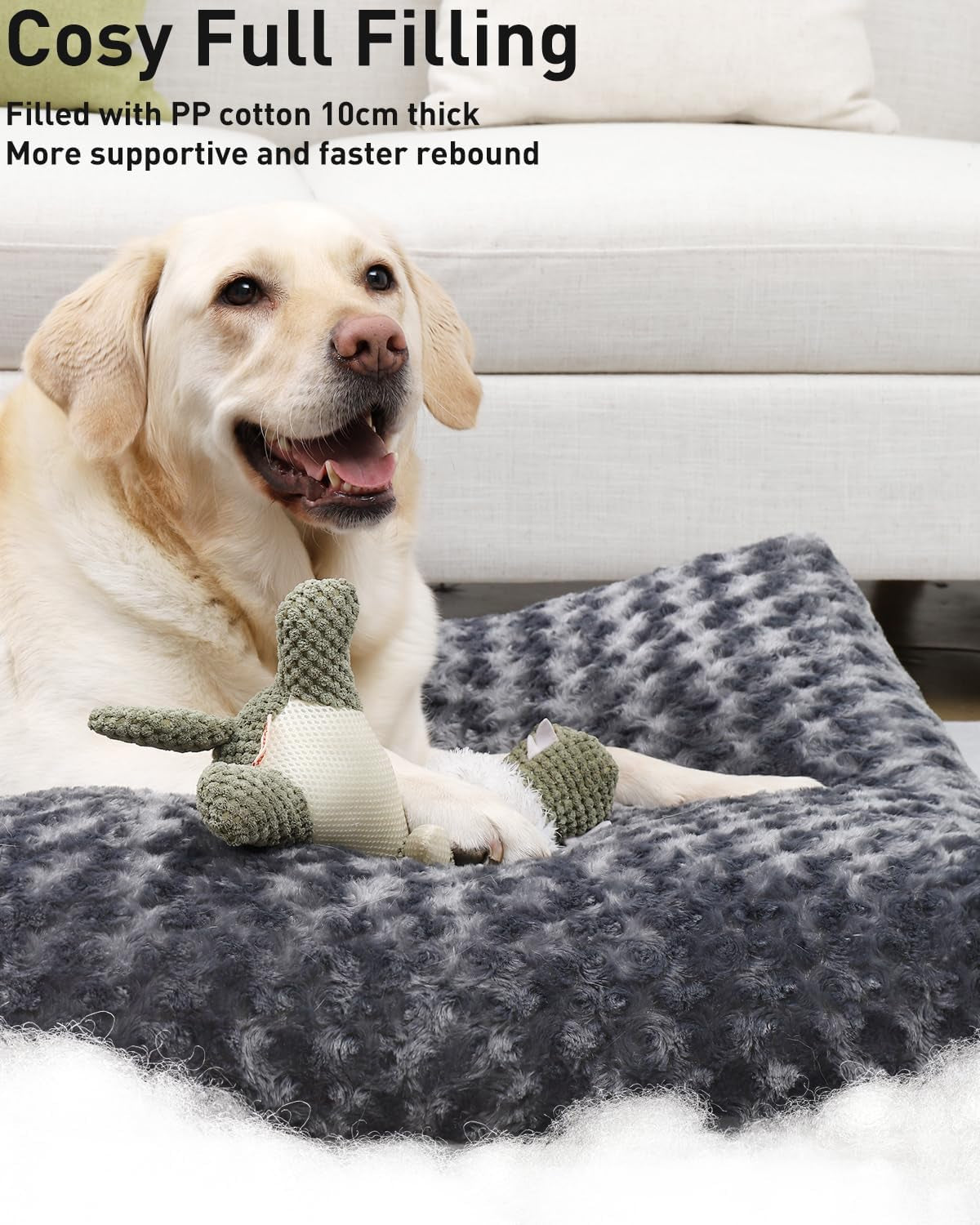 Large Dog Bed Washable, Calming Dog Bed, Dog Crate Mattress with Non Skid Bottom, Fluffy anti Anxiety Dog Beds, Pet Beds Pillow Cushion for Dog, Dark Grey, 90X60X8Cm