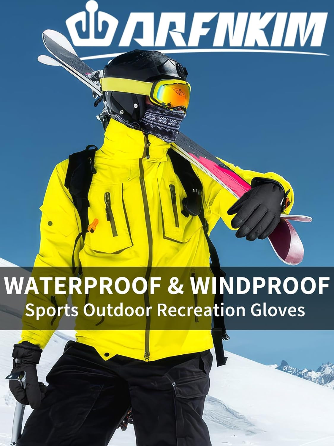 Waterproof & Windproof Winter Gloves with Fleece Lining, -20℉ Coldproof Touch Screen Thermal Ski Gloves for Cycling, Hiking, Snowboarding, Running, Outdoor Sports - Men