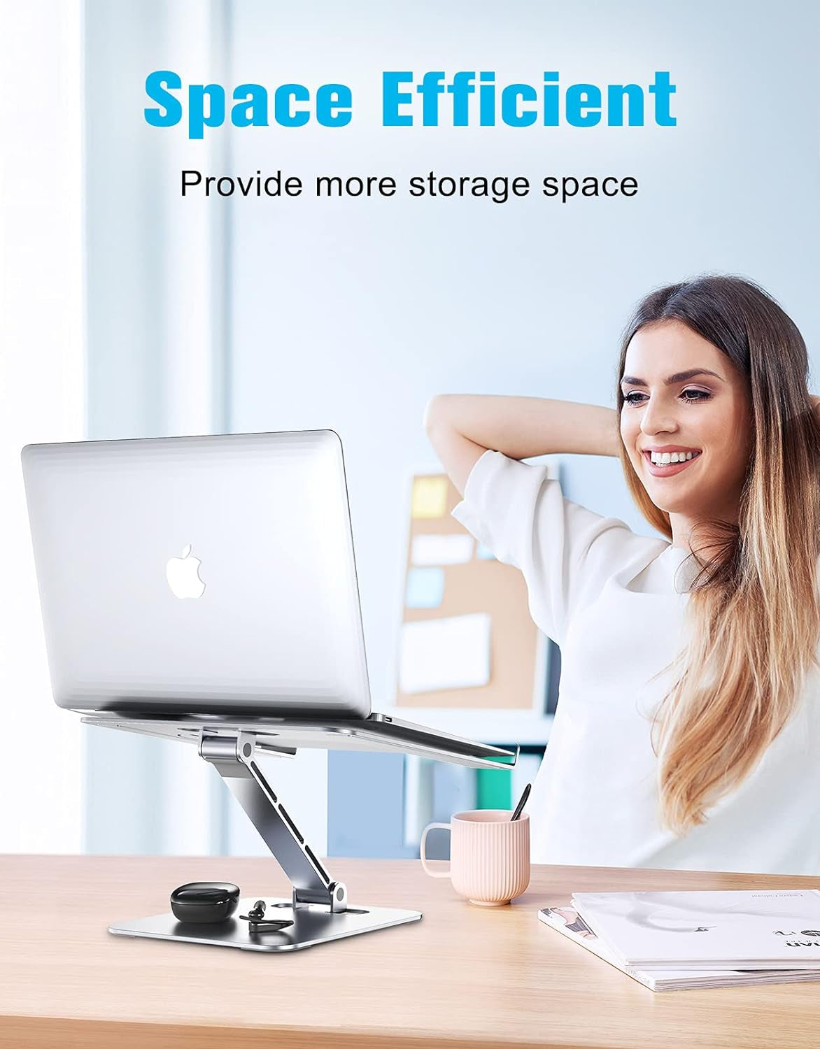 Laptop Stand Lap Desk, Ergonomic Foldable Computer Stand with Adjustable Height, Ventilated Aluminium Alloy Riser Compatible with Macbook Air, Pro, All 10-16" Laptops (Silver)