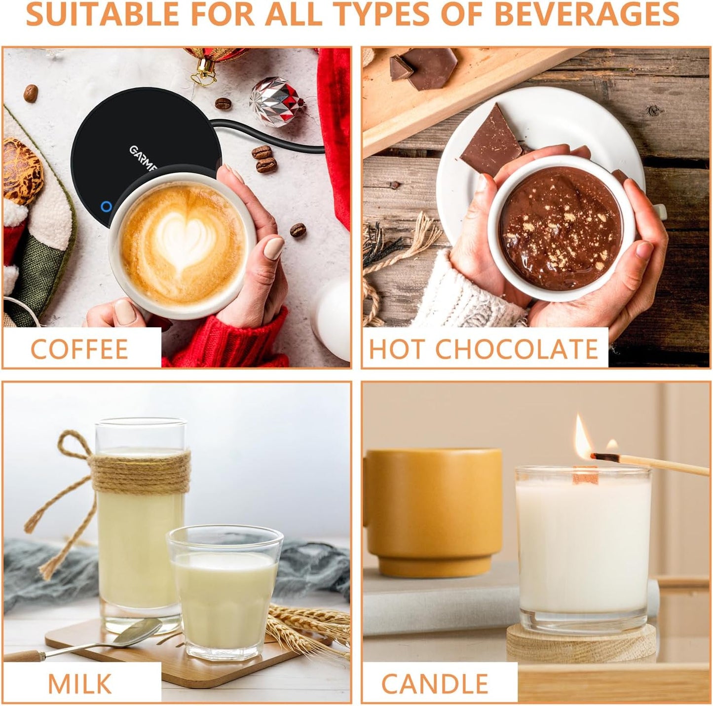 Mug Warmer Coffee Warmer - Cup Warmer with 2 Temperature Settings Smart Tea Warmer Portable Beverage Warmer Drink Warmer for Office丨Desk丨Cocoa丨Coffee丨Tea丨Milk丨Hot Drinks